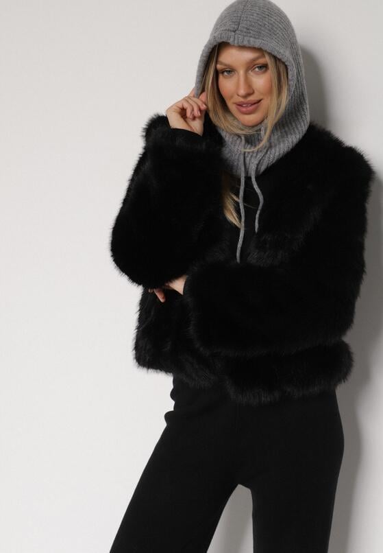 Szara Czapka Kominiarka z Wełną o Kroju Kaptura z Kominem Linezra 2