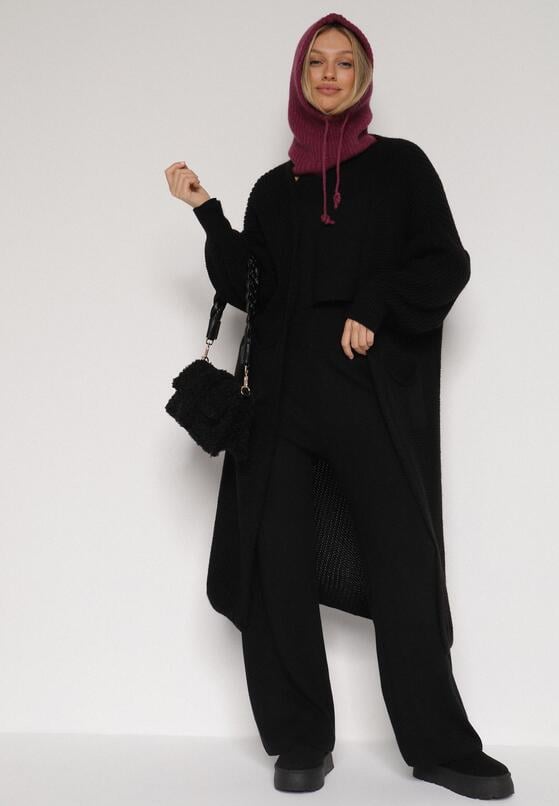 Ciemnofioletowa Czapka Kominiarka z Wełną o Kroju Kaptura z Kominem Linezra 2