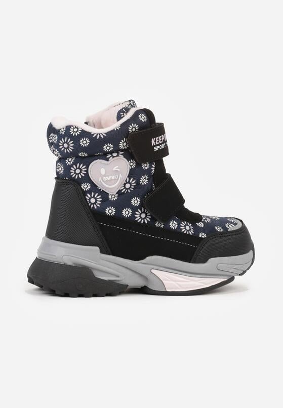 Granatowe Śniegowce w Kwiatki z Sercem i Napisem Alwedina 1