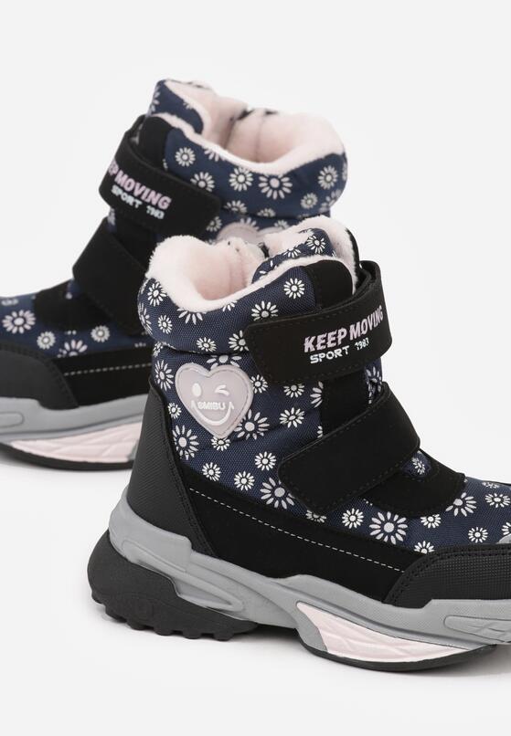 Granatowe Śniegowce w Kwiatki z Sercem i Napisem Alwedina 3