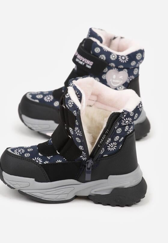 Granatowe Śniegowce w Kwiatki z Sercem i Napisem Alwedina 4