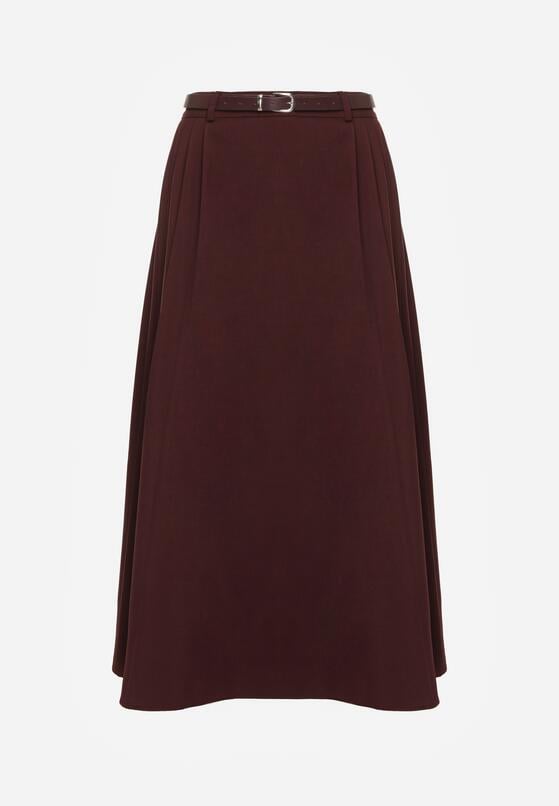 Bordowa Wiskozowa Spódnica o Rozkloszowanym Kroju z Paskiem z Klamrą Lawedisa 6