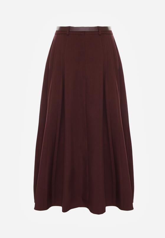 Bordowa Wiskozowa Spódnica o Rozkloszowanym Kroju z Paskiem z Klamrą Lawedisa 7