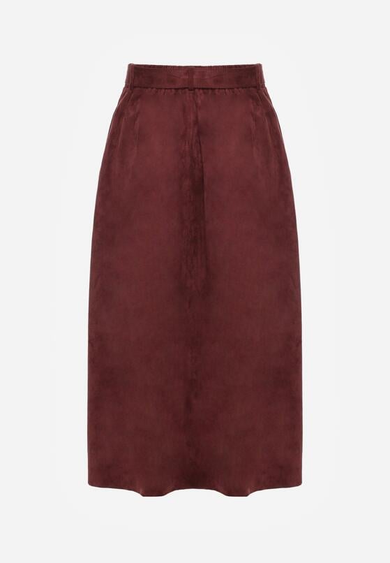 Bordowa Rozkloszowana Wiskozowa Spódnica z Bawełną Ozdobiona Paskiem Nawedea 7