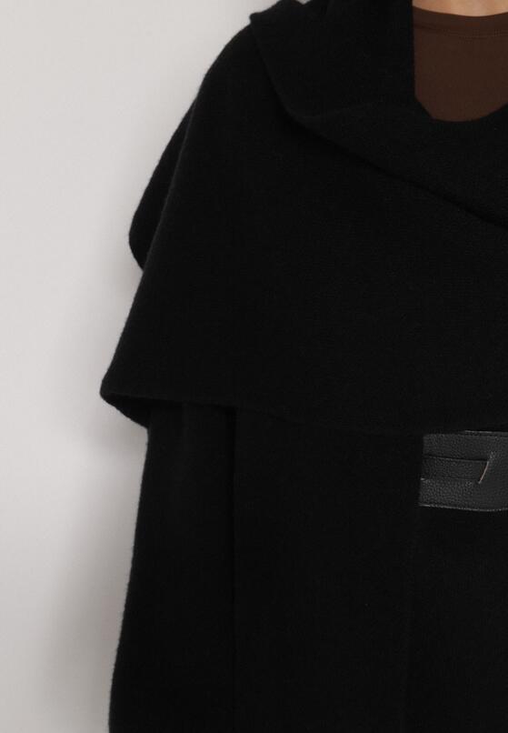 Czarny Wiskozowy Kardigan z Paskiem i Narzutką Rewedisa 5