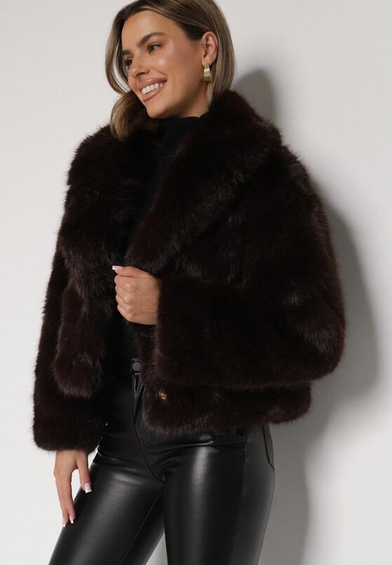 Brązowa Kurtka Futrzana z Ozdobnym Kołnierzem Wedoria 1