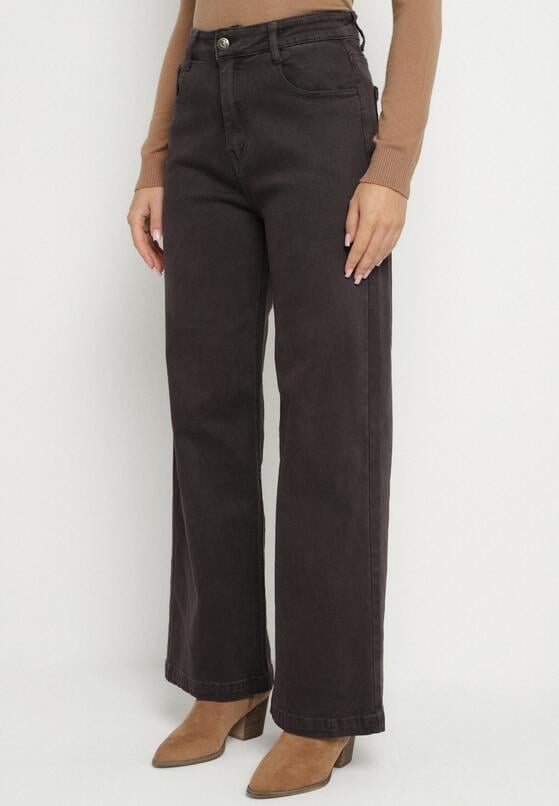 Ciemnoszare Szerokie Jeansy z Wysokim Stanem Vetiluna 1
