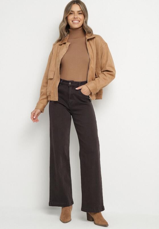 Ciemnoszare Szerokie Jeansy z Wysokim Stanem Vetiluna 4