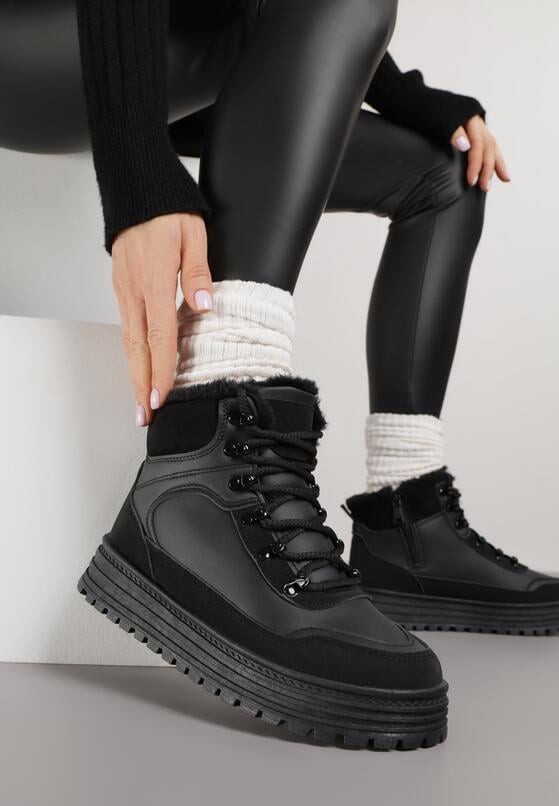 Czarne Sneakersy na Grubej Podeszwie z Futerkiem Alweda 2