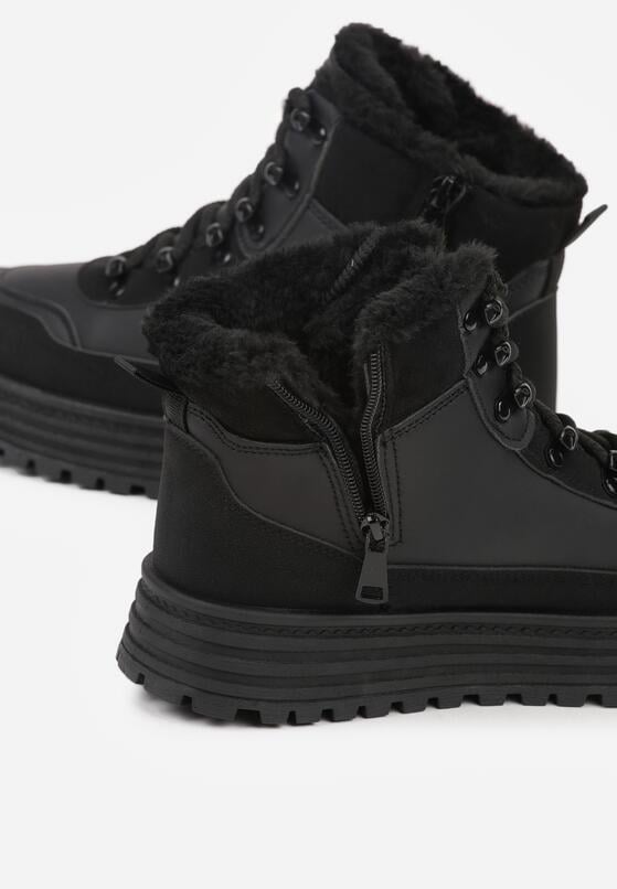 Czarne Sneakersy na Grubej Podeszwie z Futerkiem Alweda 7