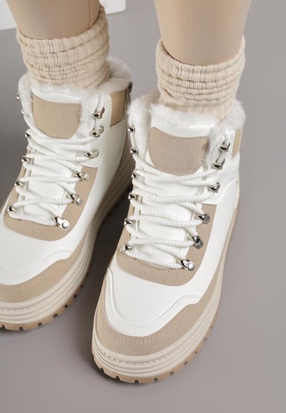 Białe Sneakersy na Grubej Podeszwie z Futerkiem Alweda 3