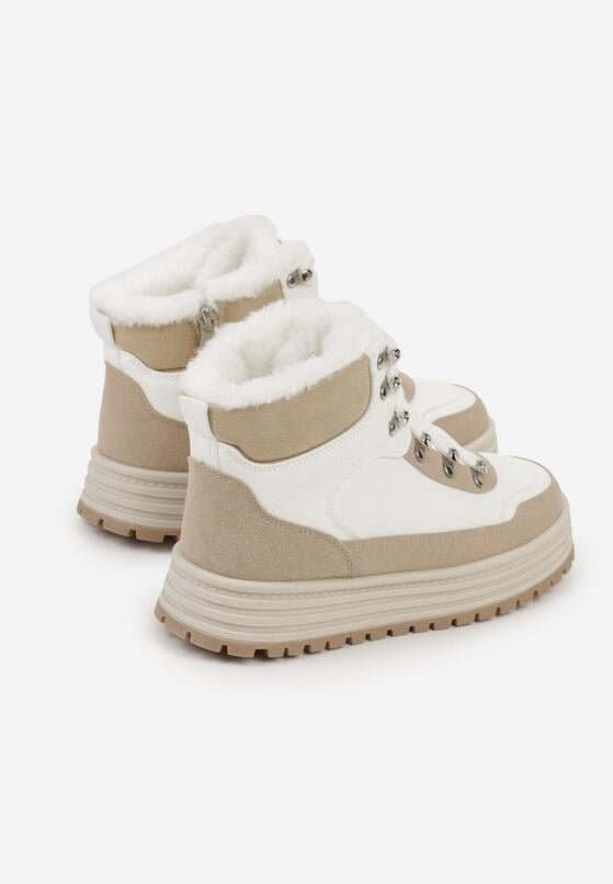 Białe Sneakersy na Grubej Podeszwie z Futerkiem Alweda 6