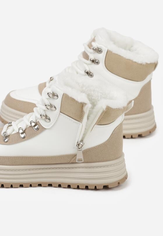 Białe Sneakersy na Grubej Podeszwie z Futerkiem Alweda 7