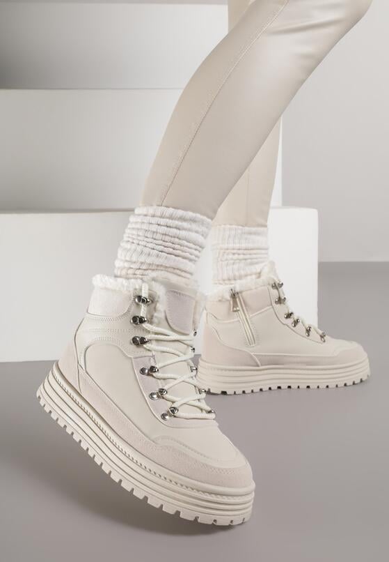 Beżowe Sneakersy na Grubej Podeszwie z Futerkiem Alweda 2