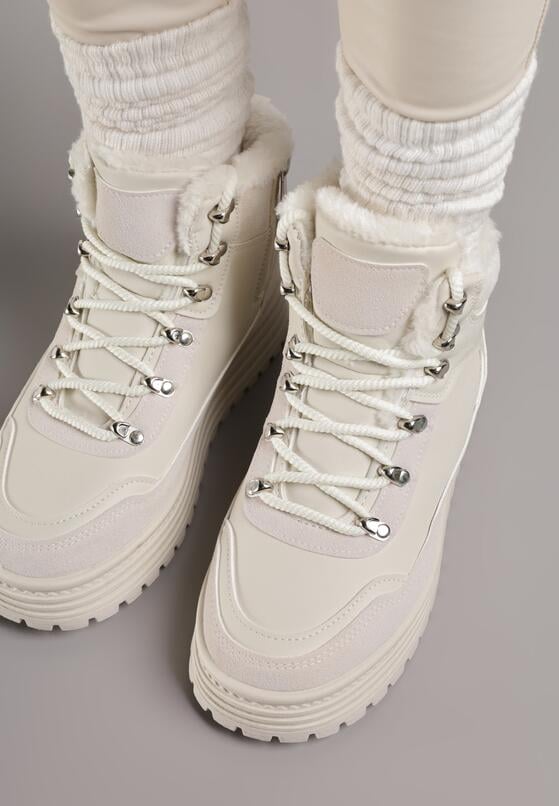 Beżowe Sneakersy na Grubej Podeszwie z Futerkiem Alweda 3