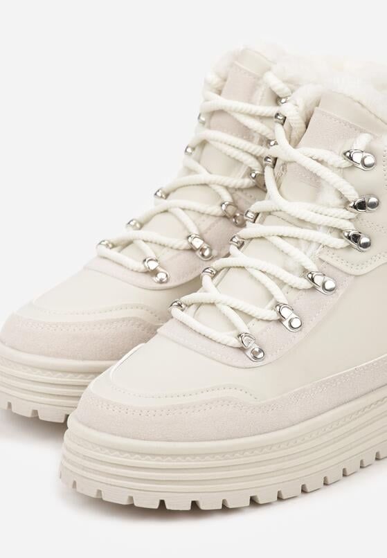 Beżowe Sneakersy na Grubej Podeszwie z Futerkiem Alweda 6