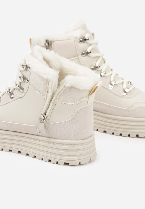 Beżowe Sneakersy na Grubej Podeszwie z Futerkiem Alweda 7