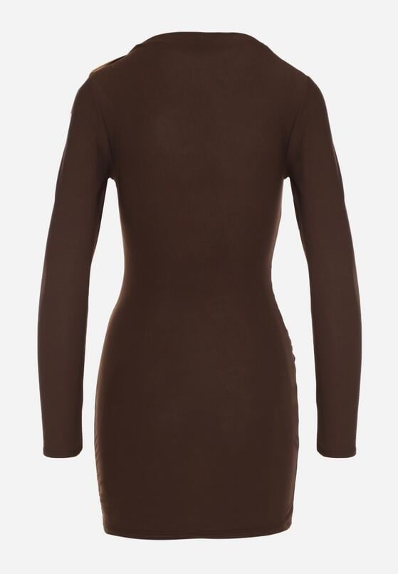 Brązowa Dopasowana Sukienka Ozdobiona Metalicznymi Aplikacjami Vetimala 7