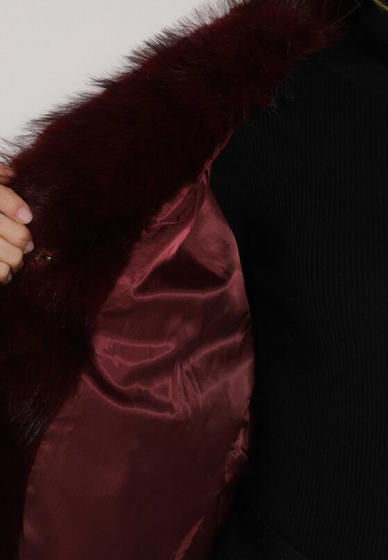 Bordowa Kurtka Futerko z Szerokim Kołnierzem Vertilira 5