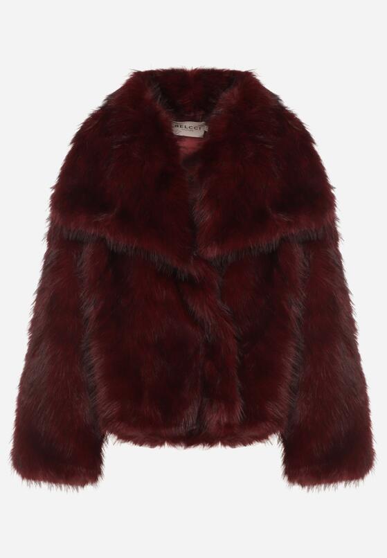 Bordowa Kurtka Futerko z Szerokim Kołnierzem Vertilira 6