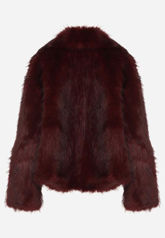 Bordowa Kurtka Futerko z Szerokim Kołnierzem Vertilira 7