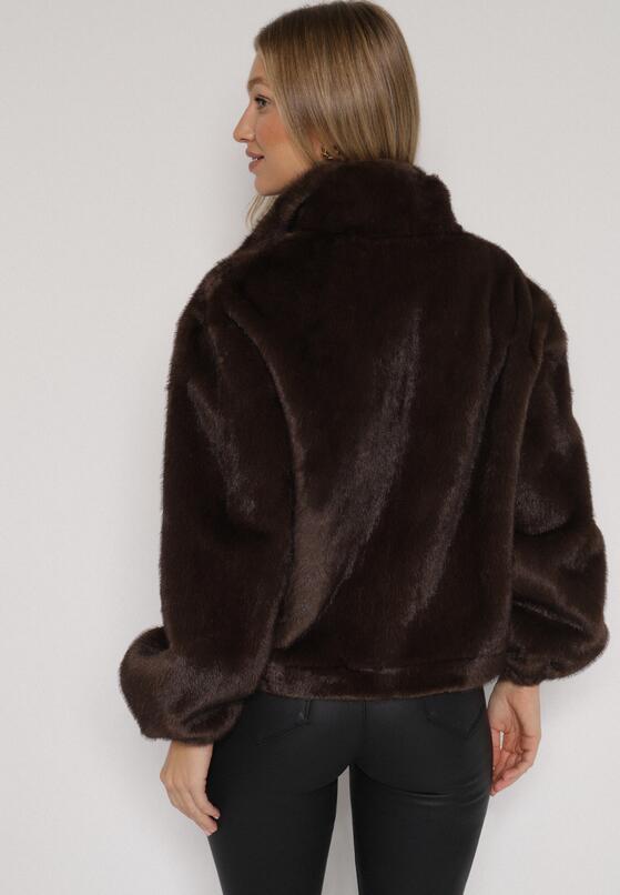 Brązowa Futrzana Kurtka Ozdobiona Kieszeniami Vetilina 3