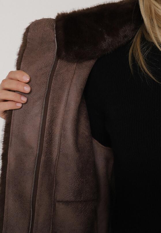 Brązowa Futrzana Kurtka Ozdobiona Kieszeniami Vetilina 5