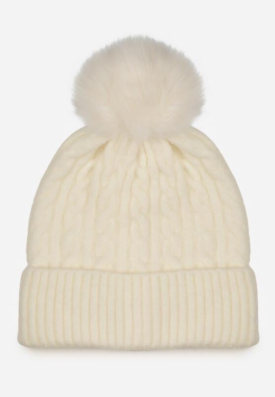 Jasnobeżowa Czapka w Warkoczowy Splot z Pomponem Vetisare 1