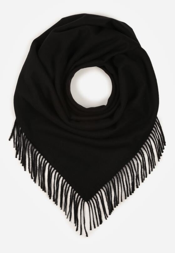 Czarny Trójkątny Szalik z Wiskozy i Bawełny z Frędzlami Vetirala 1