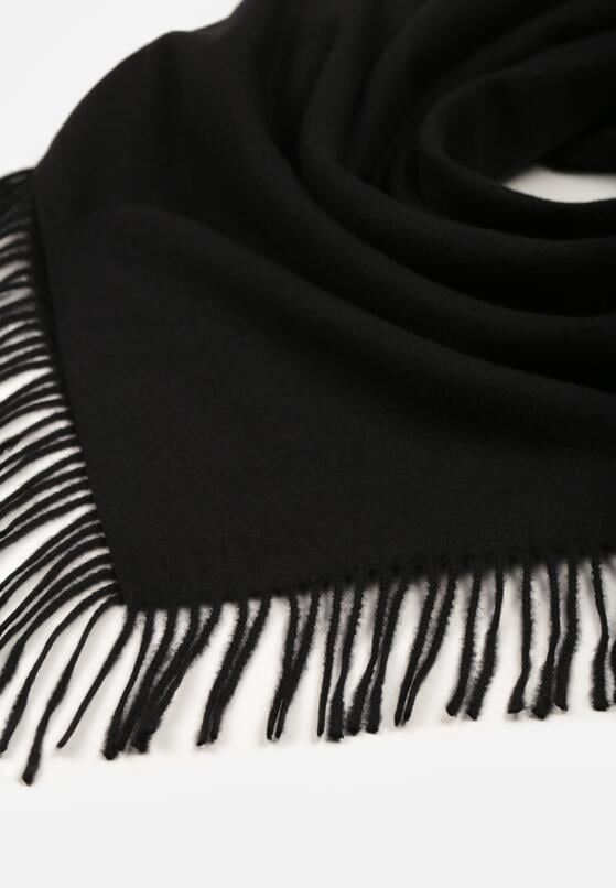 Czarny Trójkątny Szalik z Wiskozy i Bawełny z Frędzlami Vetirala 2