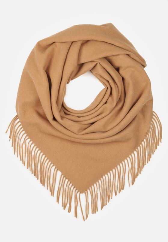 Brązowy Trójkątny Szalik z Wiskozy i Bawełny z Frędzlami Vetirala 1