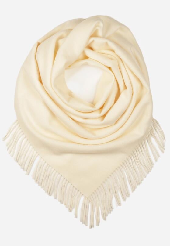 Jasnobeżowy Trójkątny Szalik z Wiskozy i Bawełny z Frędzlami Vetirala 1