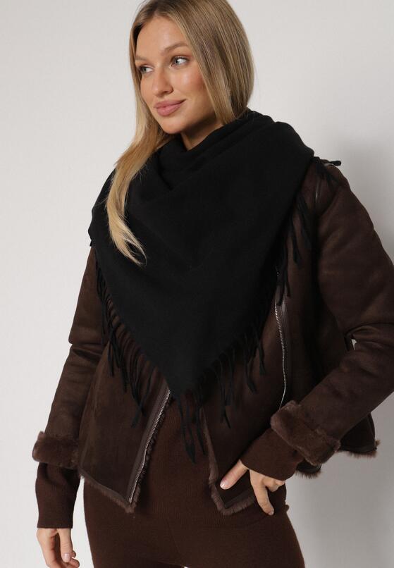 Czarny Gładki Szalik z Frędzlami Vetiela 1