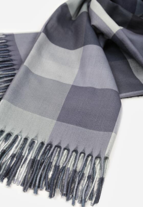 Czarny Szalik z Wiskozy z Frędzlami w Szeroką Kratę Califera 2