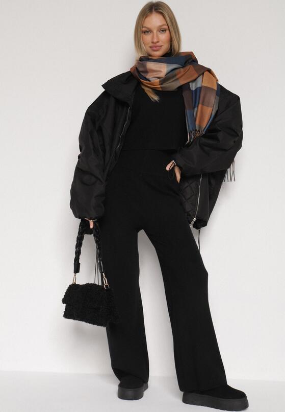 Brązowy Szalik z Wiskozy z Frędzlami w Szeroką Kratę Califera 2