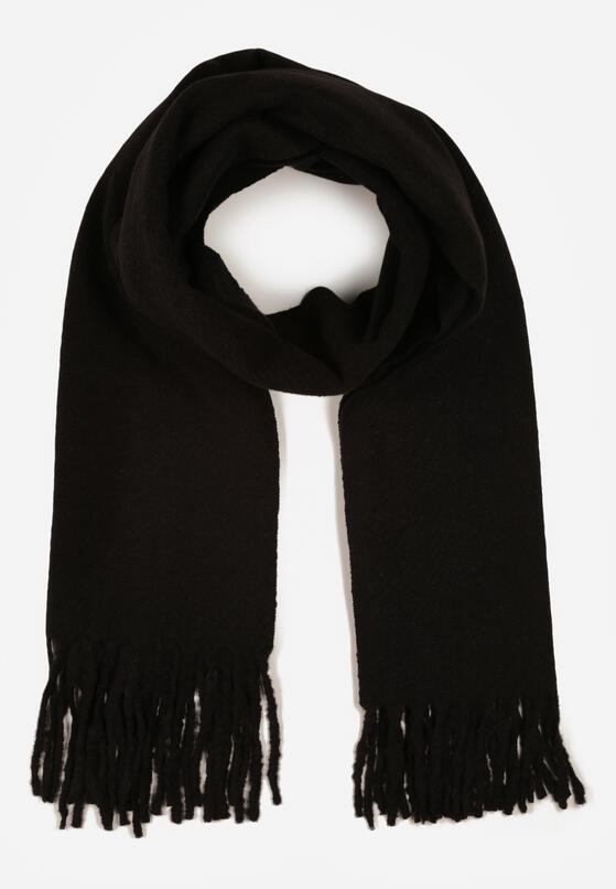 Czarny Klasyczny Szalik Zdobiony Frędzlami Vetilana 1