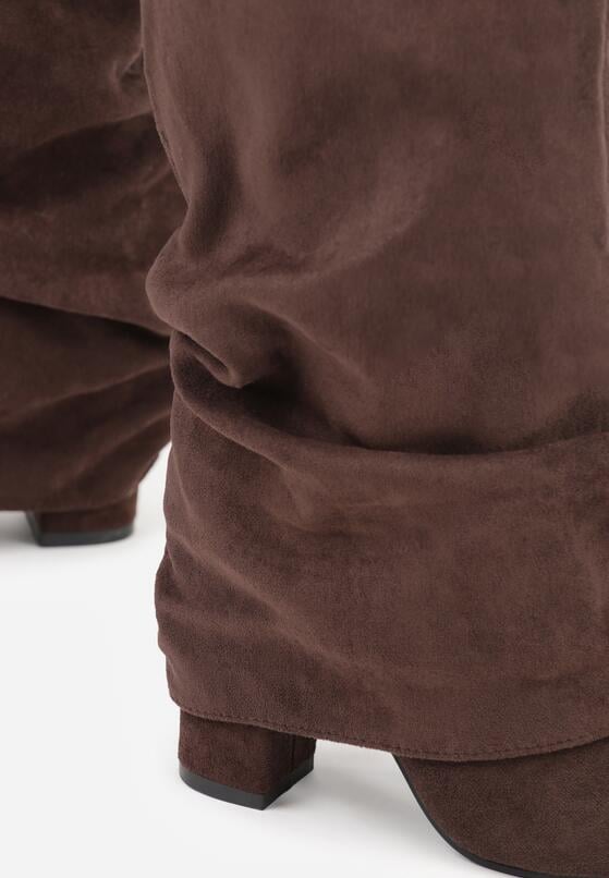 Brązowe Kozaki na Słupku z Marszczoną Cholewką Imitującą Nogawkę Rittia 6