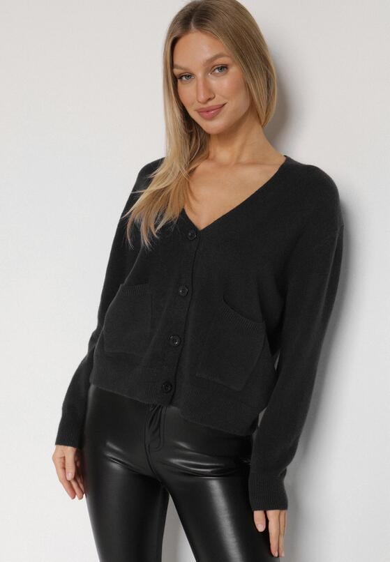 Czarny Rozpinany Kardigan z Dodatkiem Kaszmiru Vetirira 2