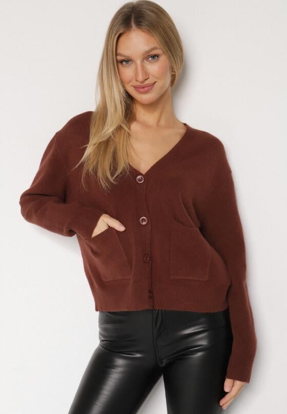 Brązowy Rozpinany Kardigan z Dodatkiem Kaszmiru Vetirira 2