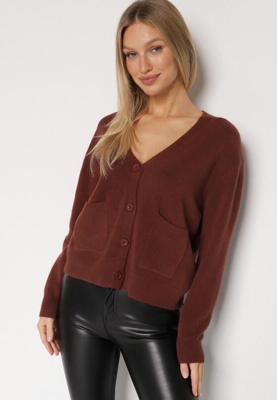 Brązowy Rozpinany Kardigan z Dodatkiem Kaszmiru Vetirira 4