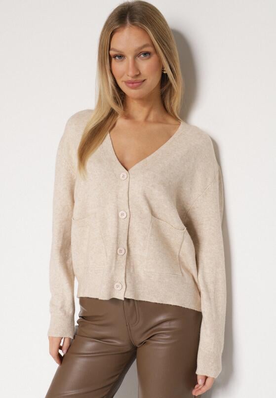 Beżowy Rozpinany Kardigan z Dodatkiem Kaszmiru Vetirira 1