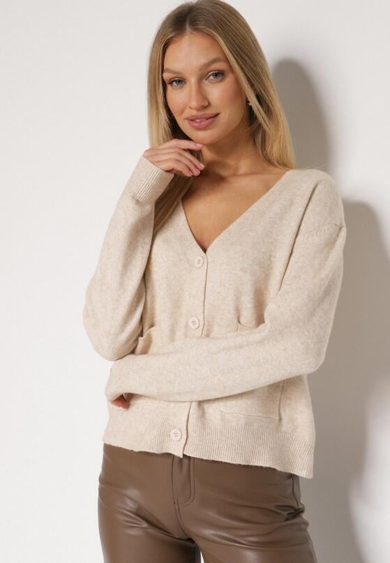 Beżowy Rozpinany Kardigan z Dodatkiem Kaszmiru Vetirira 4