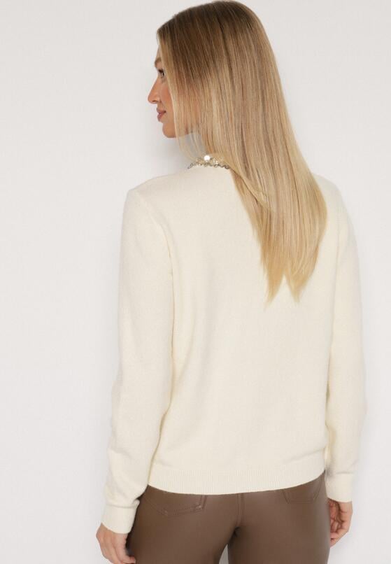 Biały Sweter z Dodatkiem Kaszmiru Ozdobiony Cekinami i Cyrkoniami Vetimona 3