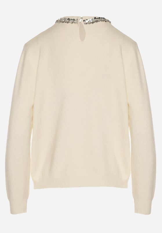 Biały Sweter z Dodatkiem Kaszmiru Ozdobiony Cekinami i Cyrkoniami Vetimona 7