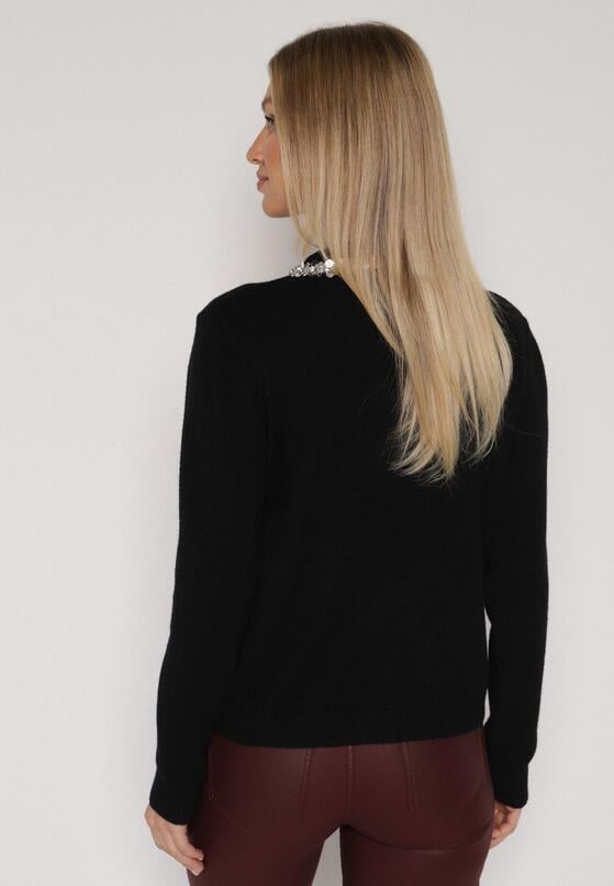 Czarny Sweter z Dodatkiem Kaszmiru Ozdobiony Cekinami i Cyrkoniami Vetimona 3