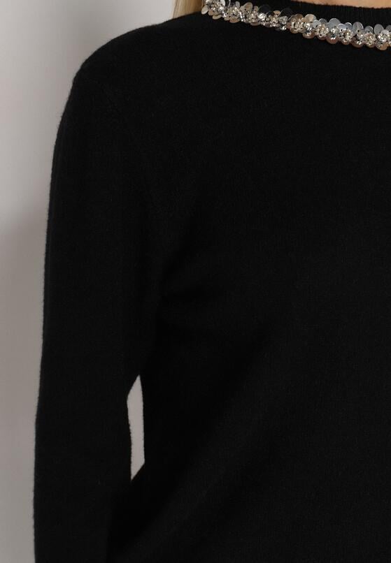 Czarny Sweter z Dodatkiem Kaszmiru Ozdobiony Cekinami i Cyrkoniami Vetimona 5