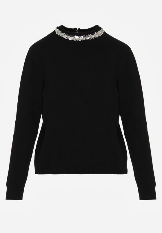 Czarny Sweter z Dodatkiem Kaszmiru Ozdobiony Cekinami i Cyrkoniami Vetimona 6