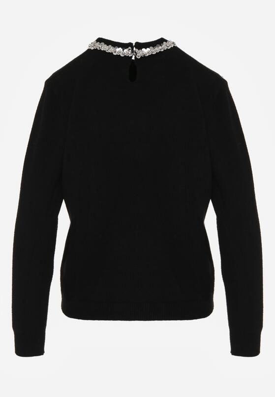 Czarny Sweter z Dodatkiem Kaszmiru Ozdobiony Cekinami i Cyrkoniami Vetimona 7