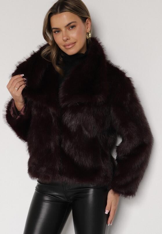 Bordowa Kurtka Futerko z Ozdobnym Kołnierzem Devrenna 1