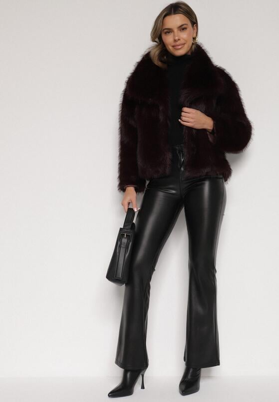 Bordowa Kurtka Futerko z Ozdobnym Kołnierzem Devrenna 2